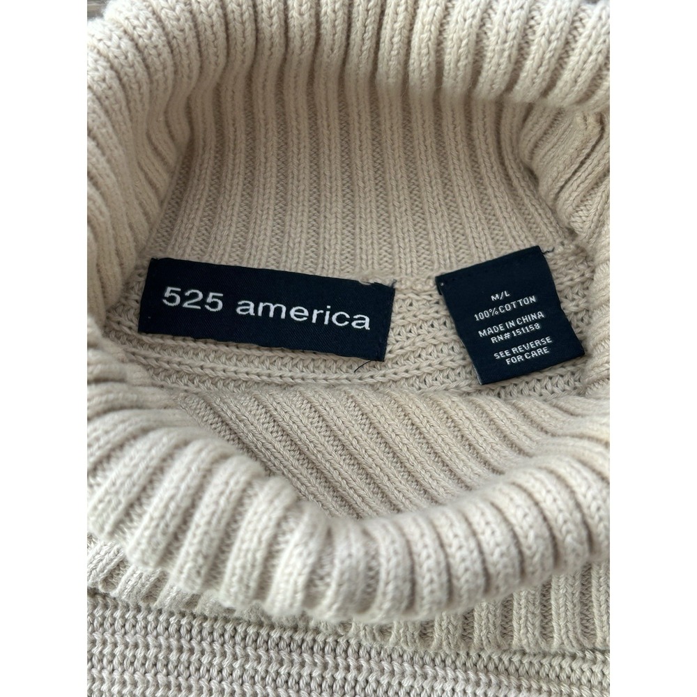 525 America Ivory Fringe Turtleneck Poncho Sweater M/L Cotton Knit Boho Chic - Picture 5 of 5